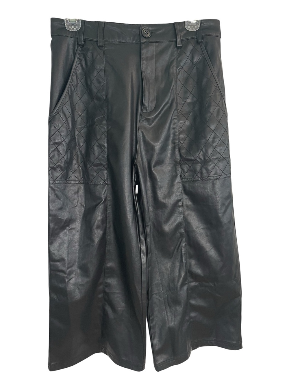 Current Air Black Faux Leather Quilted Panel Wide Leg Pants Size Medium